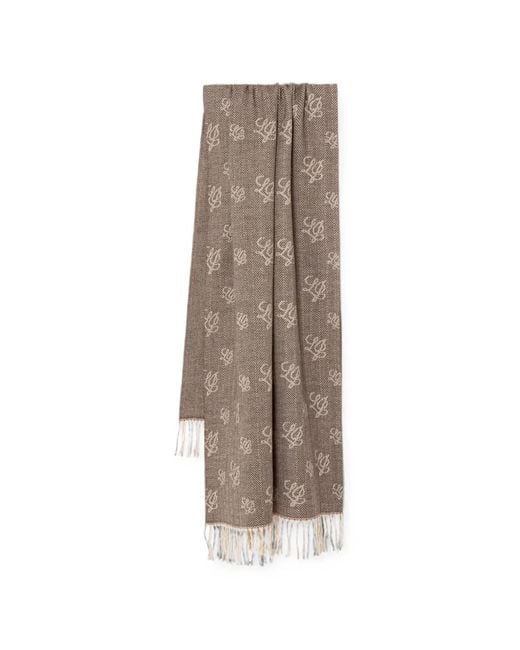 Liu Jo Natural Herringbone-Pattern Monogram-Print Scarf