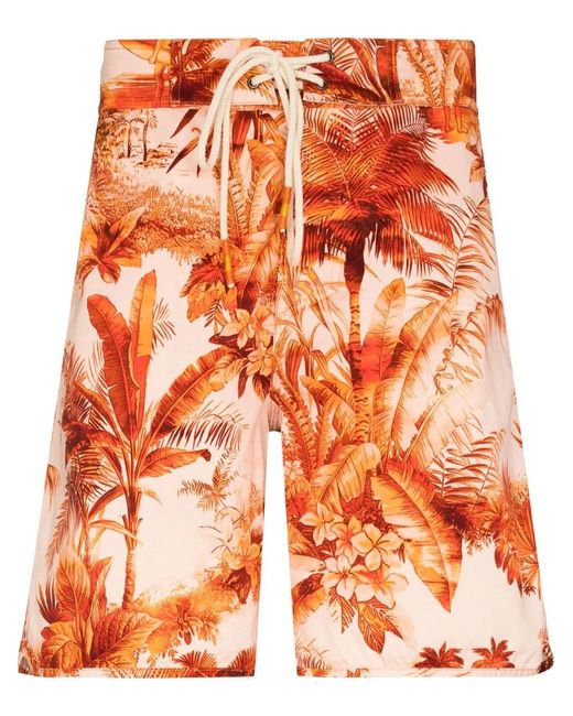 Alanui Orange Palm-Tree Print Swim Shorts for men