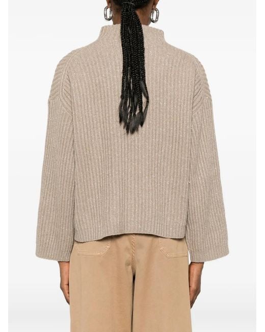 Brunello Cucinelli Natural Sequin-Embellished Ribbed-Knit Sweater