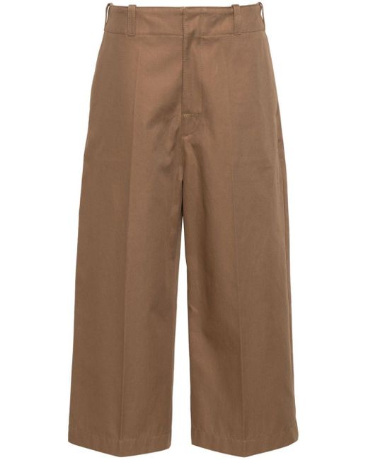 Bottega Veneta Cotton Twill Cropped Trousers Brown