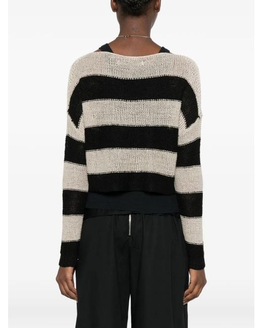 Enza Costa Black Stripe-Pattern Bateau-Neck Sweater