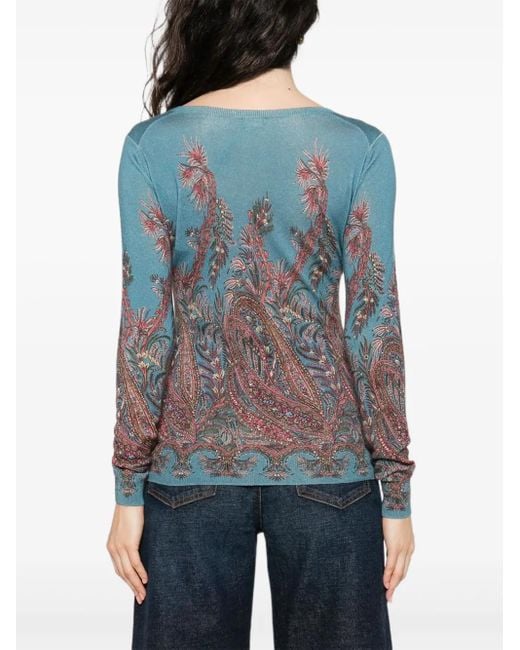 Etro Blue Paisley-Print V-Neck Top