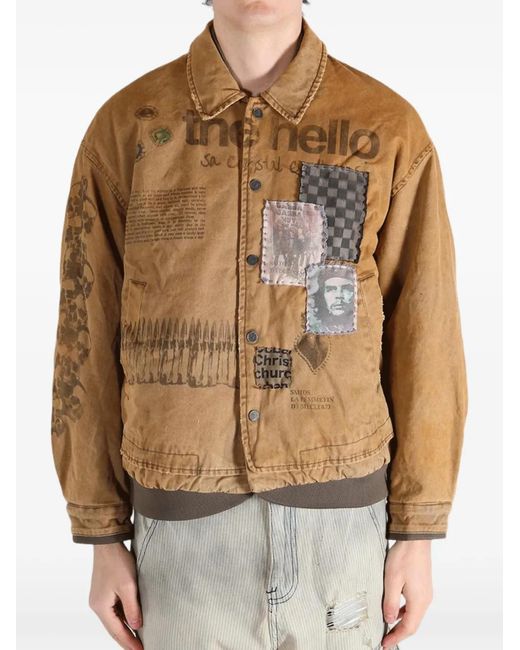 SAITOS Brown Soft Core Old Patch-Details Button-Down Jacket for men