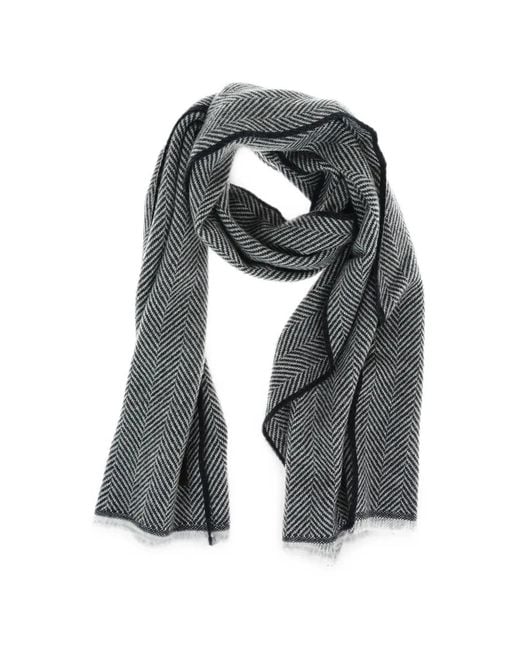 Zegna Gray Herringbone-Pattern Frayed Scarf for men
