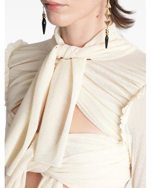 Siedres Blue Cut-Out Pussy-Bow Top