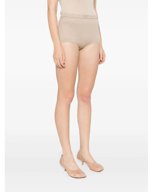 Prada Natural Triangle-Enamel Mini Shorts
