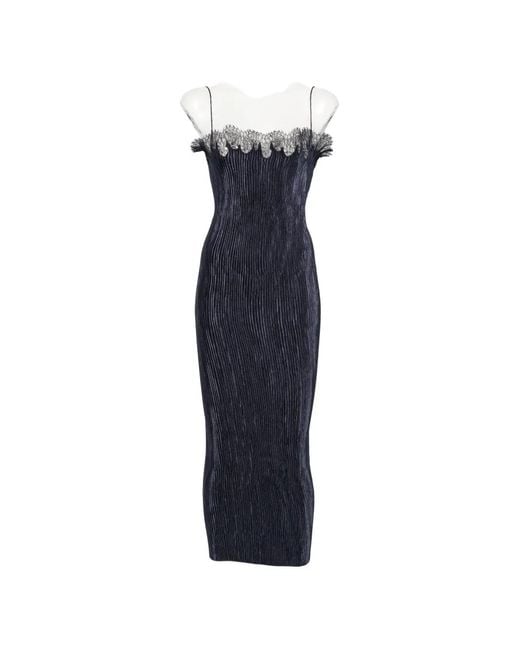 FFORME Blue Lace-Trim Plissé Dress