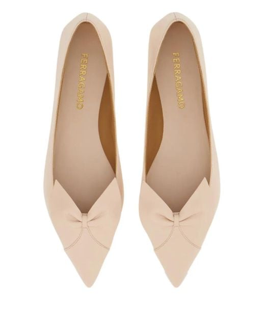 Ferragamo Natural Bow Leather Ballerina Shoes