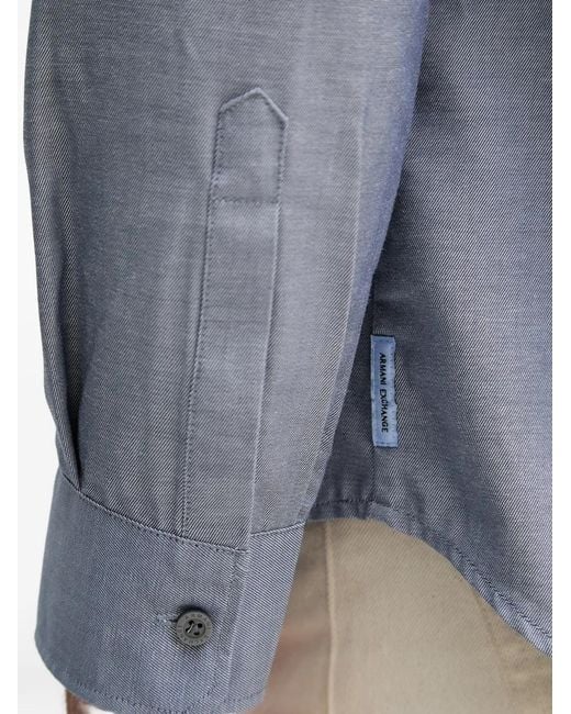 ARMANI EXCHANGE Blue Logo-Embroidered Long-Sleeve Shirt for men