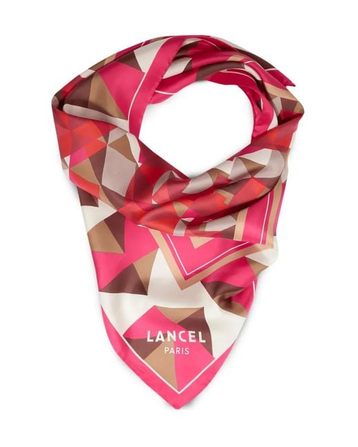 Lancel Red Labyrinth Silk Scarf