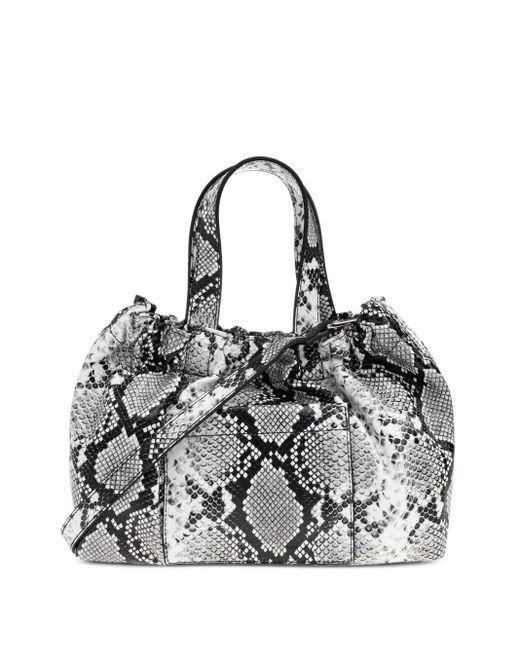 Samsøe & Samsøe White Midi Saemmi Snakeskin-Effect Tote Bag