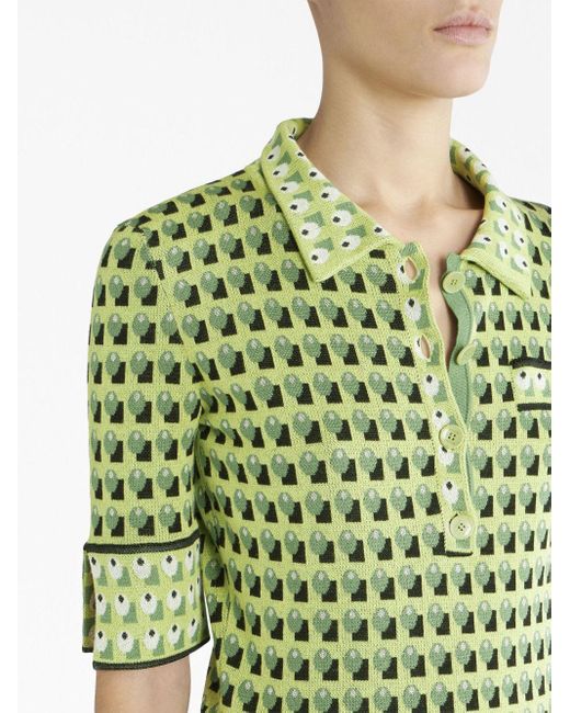 Etro Geometric-print Knitted Polo Shirt in Green | Lyst