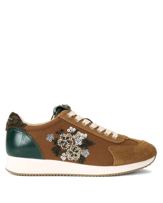 Kurt Geiger Brown Islington Sequin Floral Sneakers