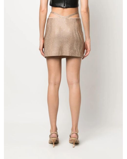ANDREADAMO Natural Rhinestone-Embellished Mini Skirt