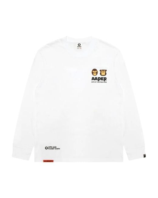 Aape By A Bathing Ape White Aape Head Long-Sleeve T-Shirt for men