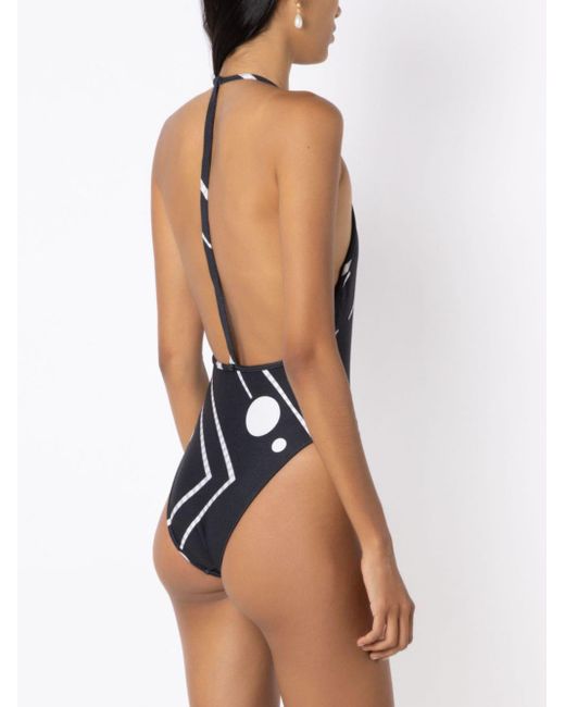 Adriana Degreas Black Deco Geometric-print Halterneck Swimsuit