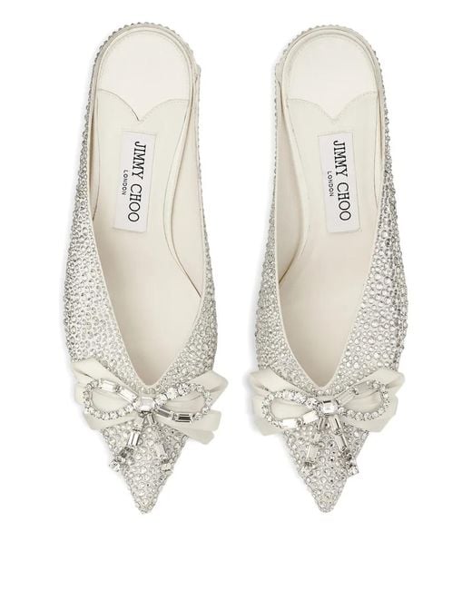 Jimmy Choo White Auria 50 Embellished Mules