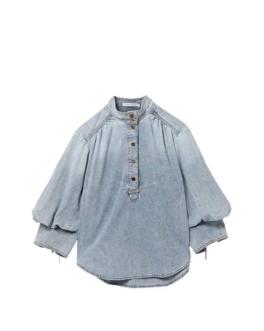 Zimmermann Blue Balloon-sleeve Blouse