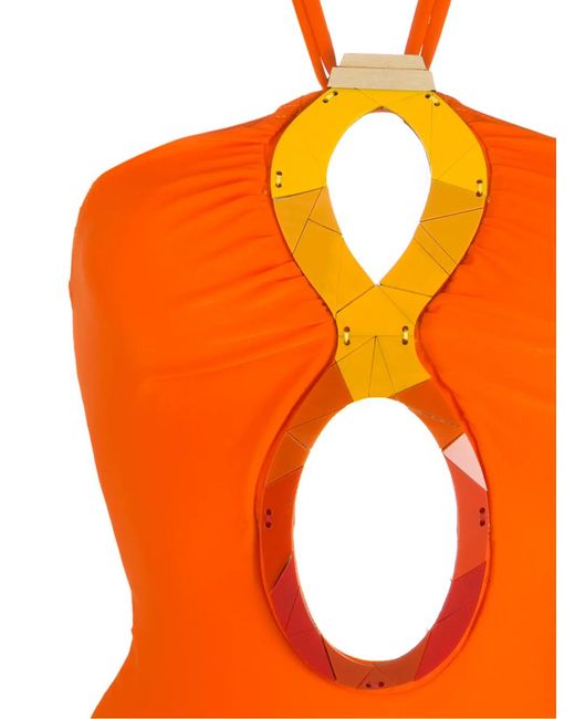 Amir Slama Orange Maillot De Bain À Broderies