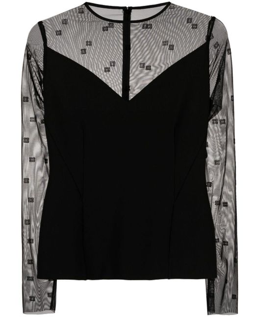 Givenchy Black 4g Tulle Long-sleeve Top