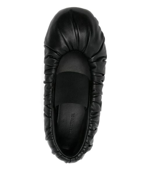 ALAINPAUL Black Elasticated-Band Gathered Leather Ballet Flats