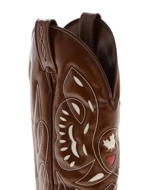 DSquared² Brown Topstitched Leather Cowboy Boots for men