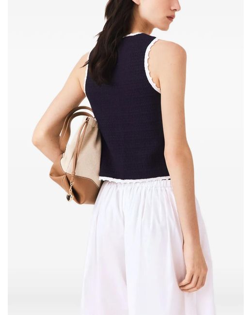 Maje Blue Crochet-Knit Cropped Vest