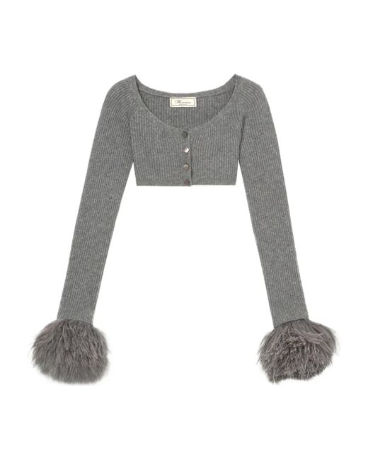 Blumarine Gray Cropped Ribbed Cardigan