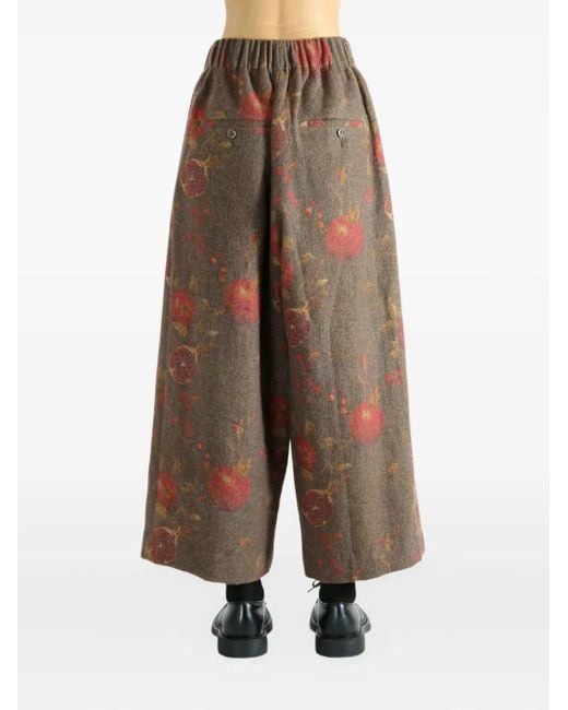 Uma Wang Brown Pomegranate Print Pleated Trousers
