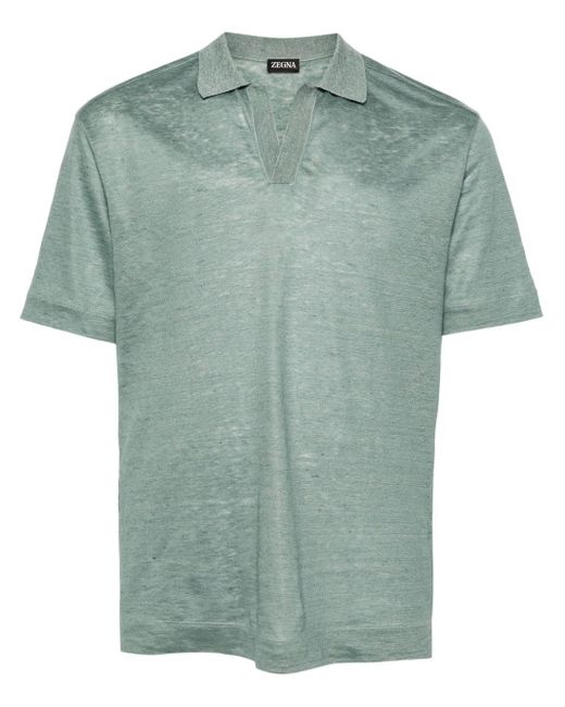 Zegna Green Mélange Linen Polo Shirt for men