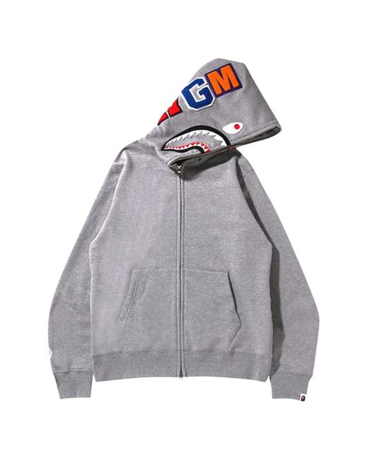 A Bathing Ape Gray Shark Zip-Up Hoodie for men