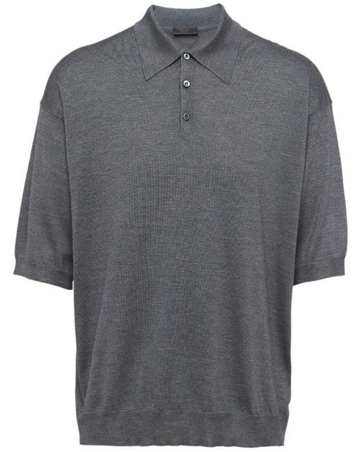 Prada Gray Dark Silk Polo Shirt for men
