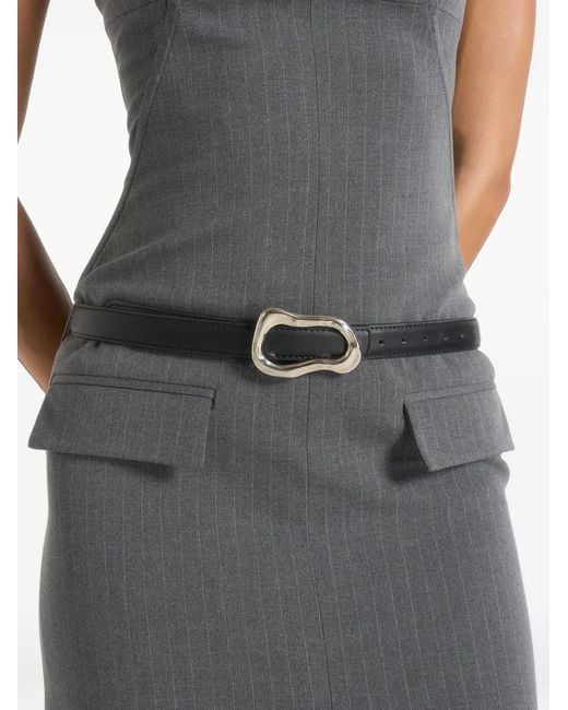 Manière De Voir Gray Tabitha Tailored Pinstripe Bandeau Belted Maxi Dress