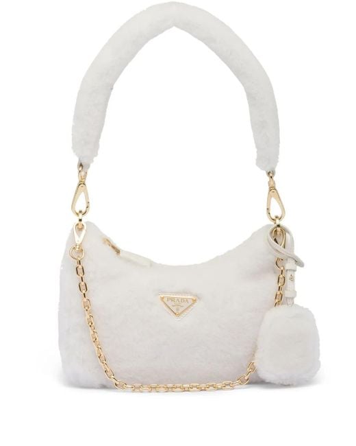 Prada White Re-Edition Mini-Tasche Aus Shearling