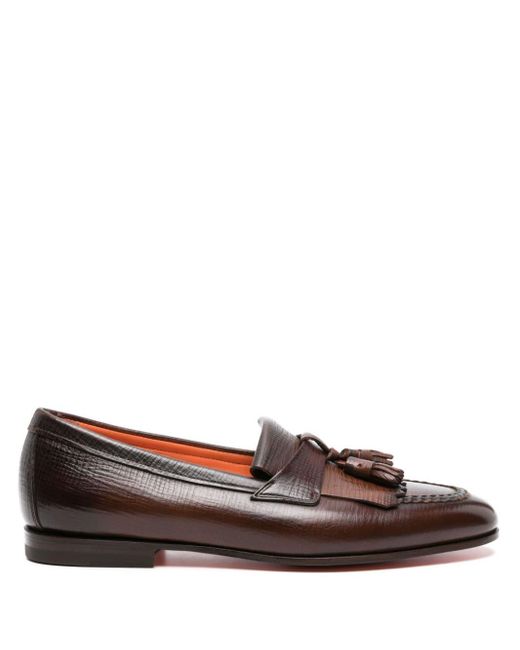 Santoni Brown Tassel-detail Leather Loafers for men