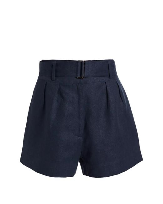 Hevron Blue Short Plissé Zinna À Taille Ceinturée