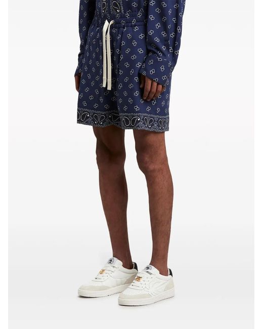 Palm Angels Blue Paisley-print Cotton Shorts for men