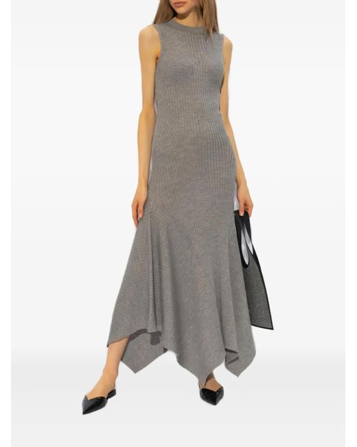Robe Côtelée Godet À Design Asymétrique AMI en coloris Gray