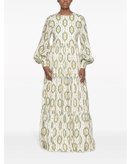 Agua Bendita White Nuez Calado Maxi Dress