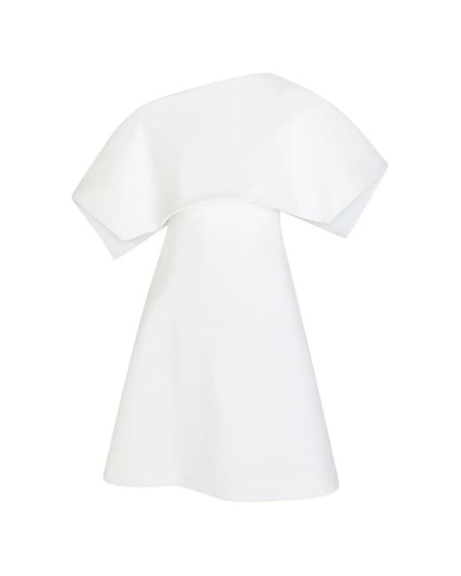 A.W.A.K.E. MODE White One-Shoulder Cape-Overlay Mini Dress