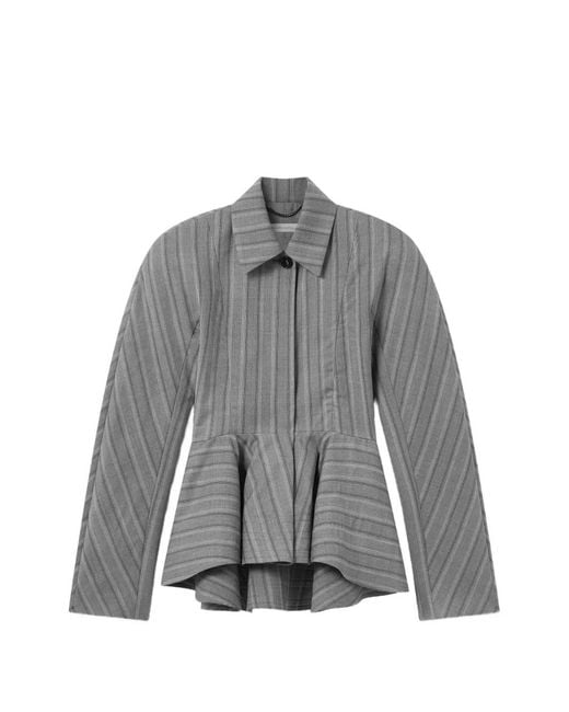 Stella McCartney Gray Striped Peplum Fitted Jacket