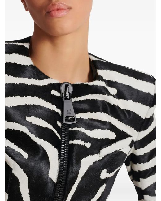 Balmain Black Zebra-Print Zipped Jacket
