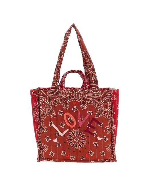Call it By Your Name Red Cabas Quilted Bandana Print Shopping Bag