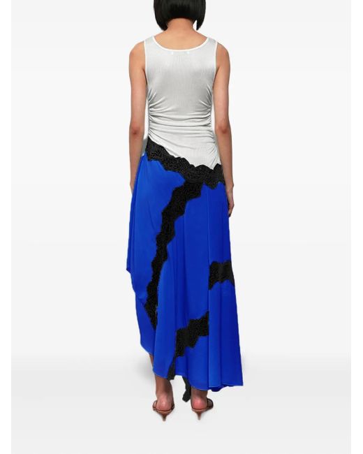 Christopher Esber Blue Lace-Trimmed Gathered Asymmetrical Dress