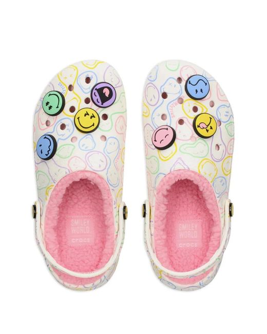 CROCSTM White Smiley World Fleece-Lined Slippers