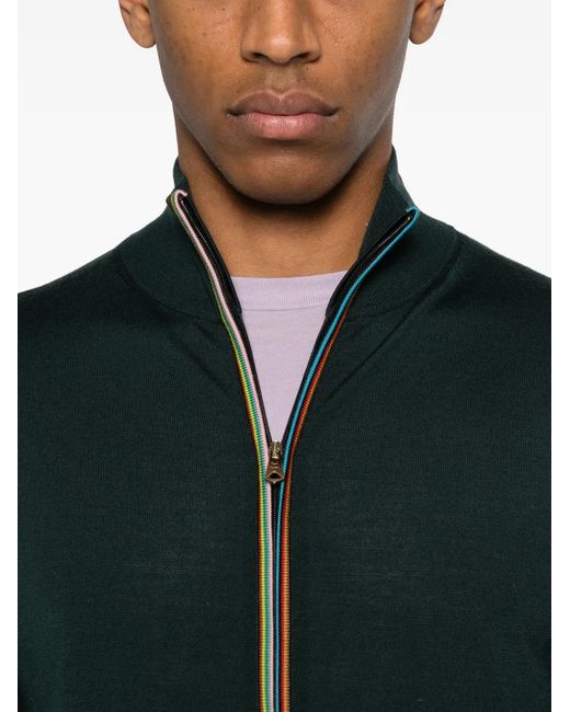 Paul Smith Green Signature Stripe Zip Through Cardigan for men