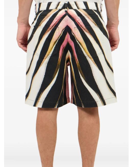 Roberto Cavalli Black Zebra-Print Denim Shorts for men