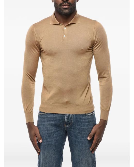 Malo Blue Cashmere Long-Sleeve Polo Shirt for men