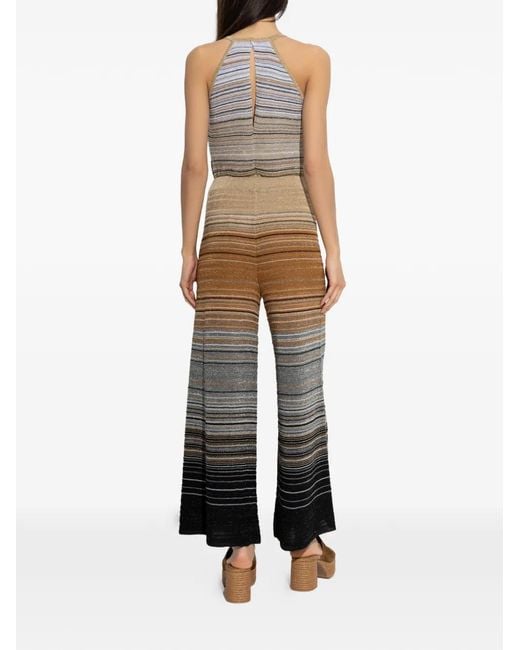 Akep White Striped-Pattern Halterneck Jumpsuit