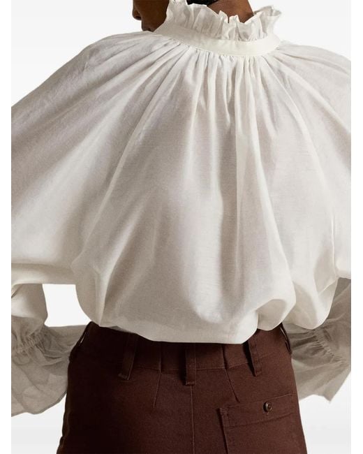 Polo Ralph Lauren White Ruffled Split-Placket Blouse